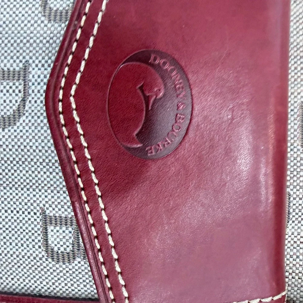 Dooney & Bourke Signature Monogram Canvas Satchel Burgundy Leather Trim 33906721